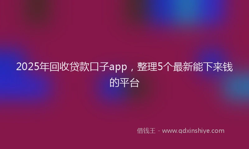 2025年回收贷款口子app，整理5个最新能下来钱的平台