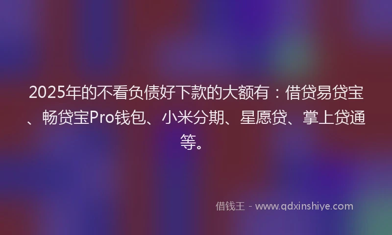 2025年的不看负债好下款的大额有：借贷易贷宝、畅贷宝Pro钱包、小米分期、星愿贷、掌上贷通等。
