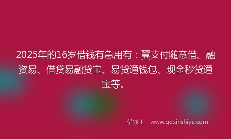 2025年的16岁借钱有急用有：翼支付随意借、融资易、借贷易融贷宝、易贷通钱包、现金秒贷通宝等。