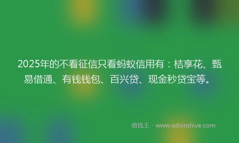 2025年的不看征信只看蚂蚁信用有：桔享花、甄易借通、有钱钱包、百兴贷、现金秒贷宝等。
