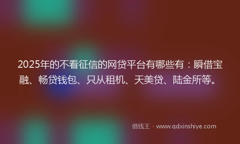 2025年的不看征信的网贷平台有哪些有：瞬借宝融、畅贷钱包、只从租机、天美贷、陆金所等。