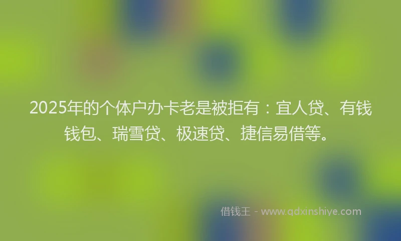 2025年的个体户办卡老是被拒有：宜人贷、有钱钱包、瑞雪贷、极速贷、捷信易借等。