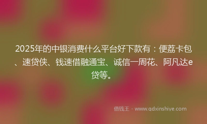 2025年的中银消费什么平台好下款有：便荔卡包、速贷侠、钱速借融通宝、诚信一周花、阿凡达e贷等。