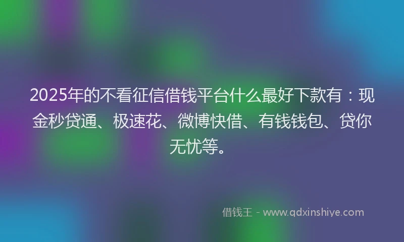 2025年的不看征信借钱平台什么最好下款有：现金秒贷通、极速花、微博快借、有钱钱包、贷你无忧等。
