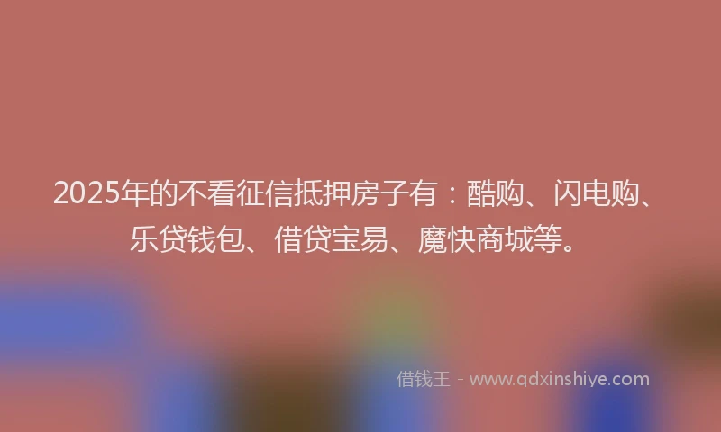 2025年的不看征信抵押房子有：酷购、闪电购、乐贷钱包、借贷宝易、魔快商城等。