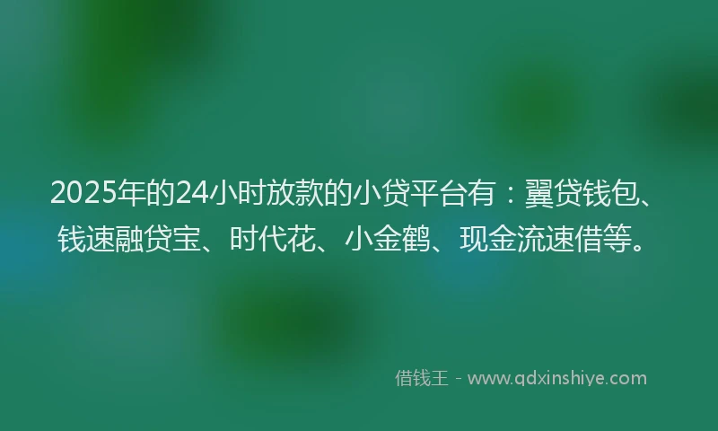 2025年的24小时放款的小贷平台有：翼贷钱包、钱速融贷宝、时代花、小金鹤、现金流速借等。