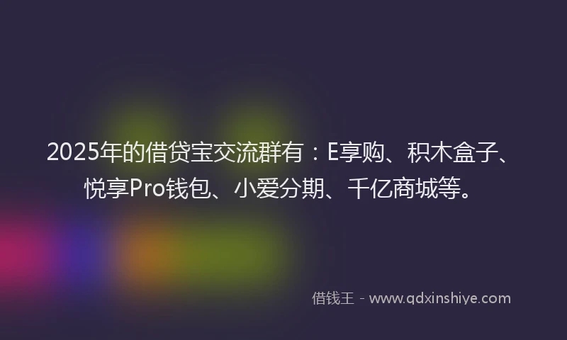 2025年的借贷宝交流群有：E享购、积木盒子、悦享Pro钱包、小爱分期、千亿商城等。