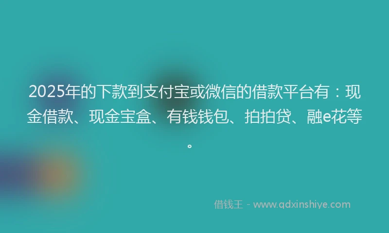 2025年的下款到支付宝或微信的借款平台有：现金借款、现金宝盒、有钱钱包、拍拍贷、融e花等。