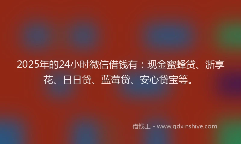 2025年的24小时微信借钱有：现金蜜蜂贷、浙享花、日日贷、蓝莓贷、安心贷宝等。