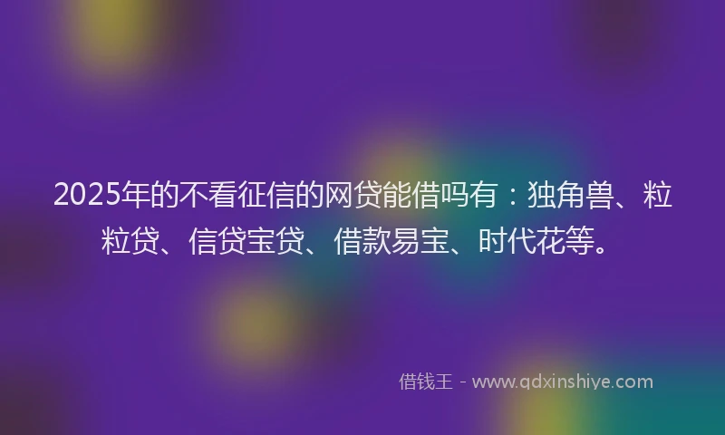 2025年的不看征信的网贷能借吗有：独角兽、粒粒贷、信贷宝贷、借款易宝、时代花等。