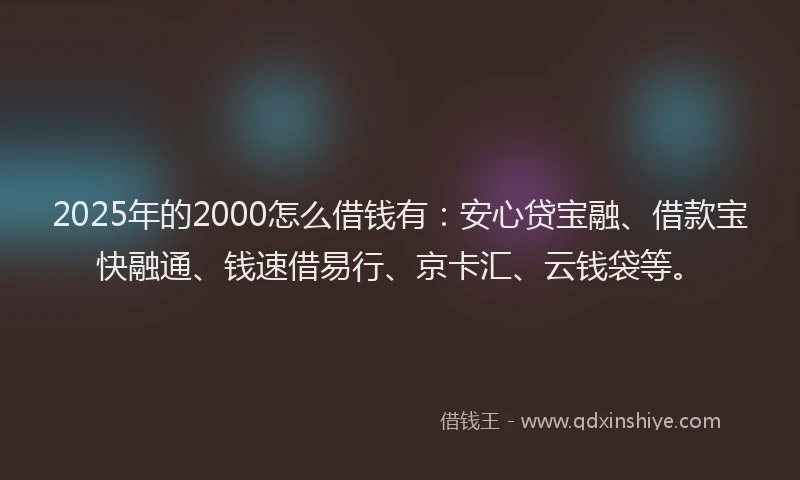 2025年的2000怎么借钱有：安心贷宝融、借款宝快融通、钱速借易行、京卡汇、云钱袋等。