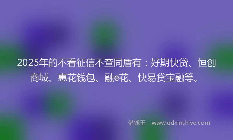 2025年的不看征信不查同盾有：好期快贷、恒创商城、惠花钱包、融e花、快易贷宝融等。