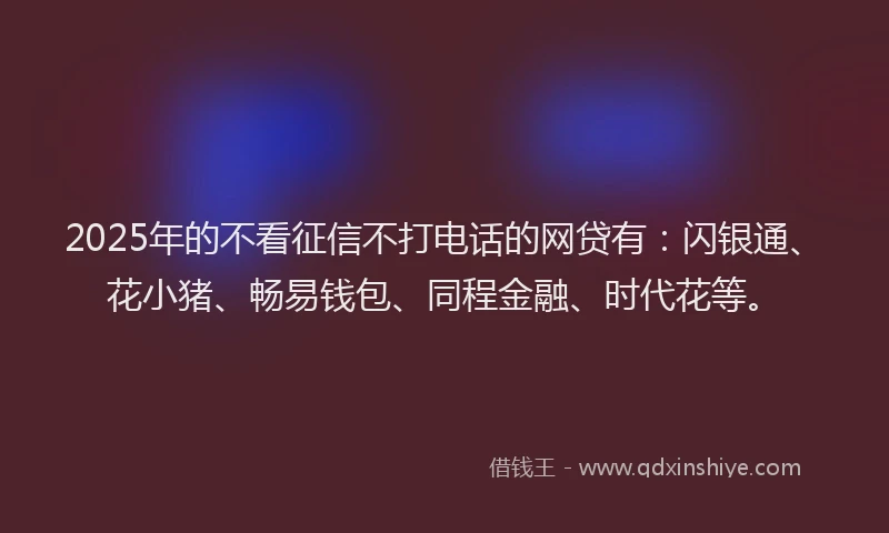 2025年的不看征信不打电话的网贷有：闪银通、花小猪、畅易钱包、同程金融、时代花等。