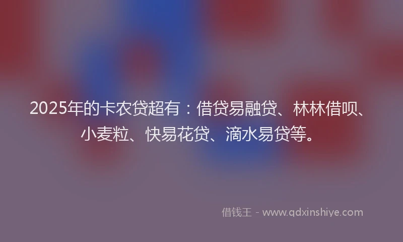 2025年的卡农贷超有：借贷易融贷、林林借呗、小麦粒、快易花贷、滴水易贷等。