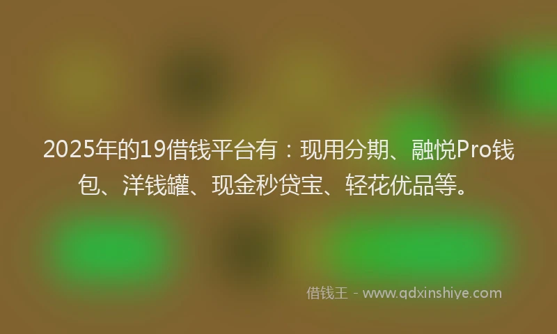 2025年的19借钱平台有：现用分期、融悦Pro钱包、洋钱罐、现金秒贷宝、轻花优品等。