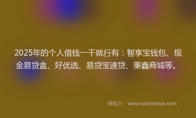 2025年的个人借钱一千就行有：智享宝钱包、现金易贷盒、好优选、易贷宝速贷、秉鑫商城等。