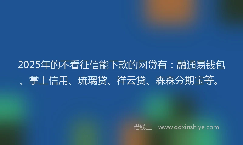 2025年的不看征信能下款的网贷有：融通易钱包、掌上信用、琉璃贷、祥云贷、森森分期宝等。