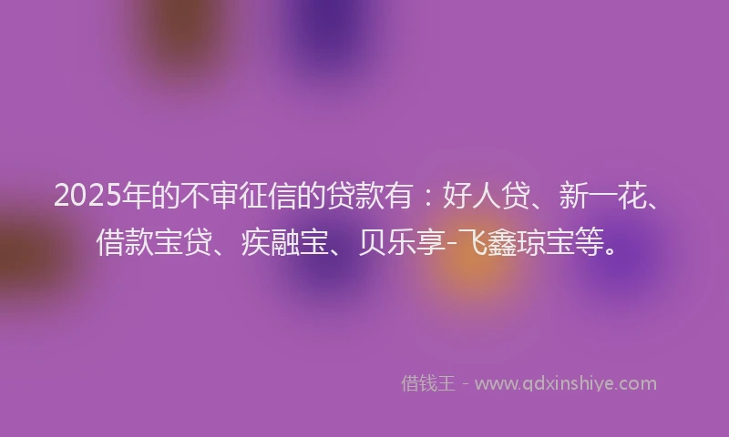 2025年的不审征信的贷款有：好人贷、新一花、借款宝贷、疾融宝、贝乐享-飞鑫琼宝等。