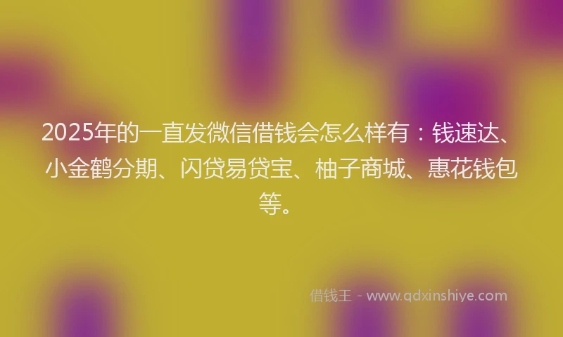 2025年的一直发微信借钱会怎么样有：钱速达、小金鹤分期、闪贷易贷宝、柚子商城、惠花钱包等。