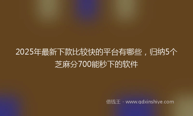 2025年最新下款比较快的平台有哪些，归纳5个芝麻分700能秒下的软件