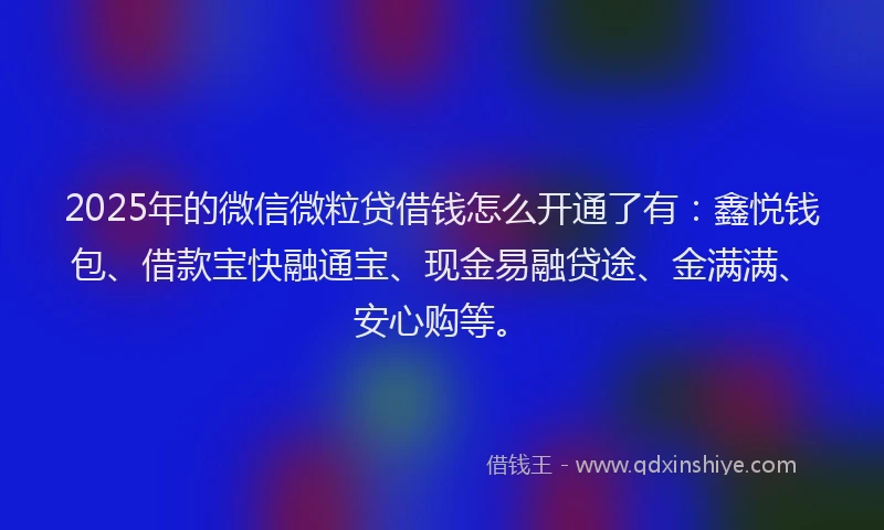 2025年的微信微粒贷借钱怎么开通了有：鑫悦钱包、借款宝快融通宝、现金易融贷途、金满满、安心购等。