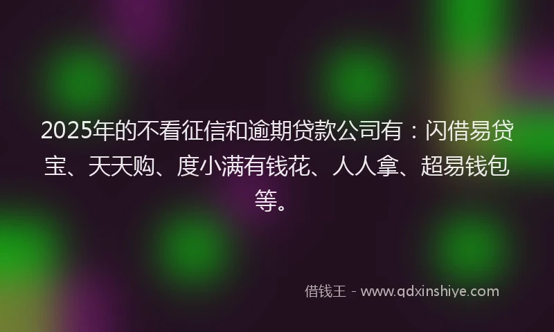 2025年的不看征信和逾期贷款公司有：闪借易贷宝、天天购、度小满有钱花、人人拿、超易钱包等。