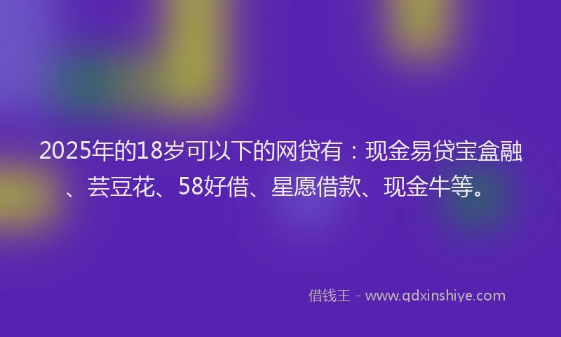 2025年的18岁可以下的网贷有：现金易贷宝盒融、芸豆花、58好借、星愿借款、现金牛等。