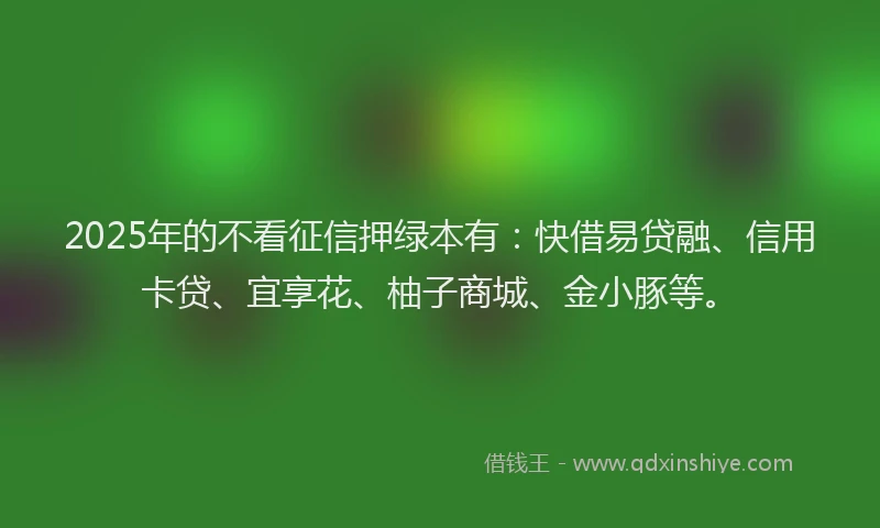 2025年的不看征信押绿本有：快借易贷融、信用卡贷、宜享花、柚子商城、金小豚等。