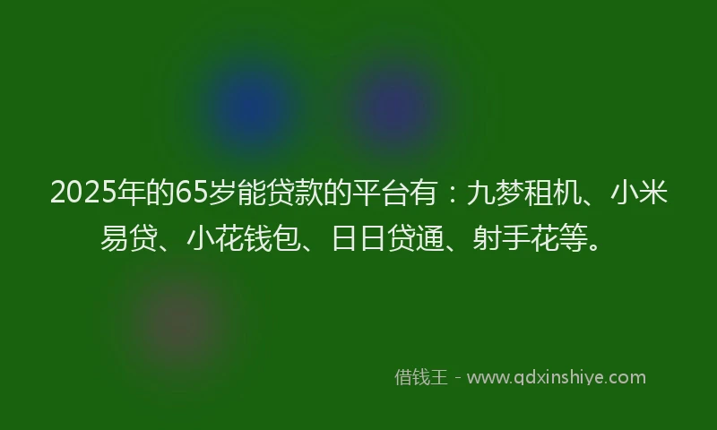 2025年的65岁能贷款的平台有：九梦租机、小米易贷、小花钱包、日日贷通、射手花等。