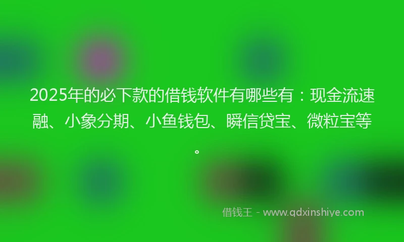 2025年的必下款的借钱软件有哪些有：现金流速融、小象分期、小鱼钱包、瞬信贷宝、微粒宝等。