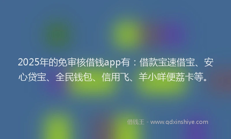 2025年的免审核借钱app有：借款宝速借宝、安心贷宝、全民钱包、信用飞、羊小咩便荔卡等。