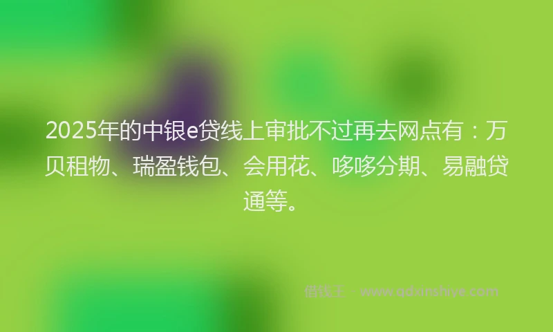 2025年的中银e贷线上审批不过再去网点有：万贝租物、瑞盈钱包、会用花、哆哆分期、易融贷通等。