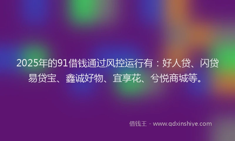 2025年的91借钱通过风控运行有：好人贷、闪贷易贷宝、鑫诚好物、宜享花、兮悦商城等。