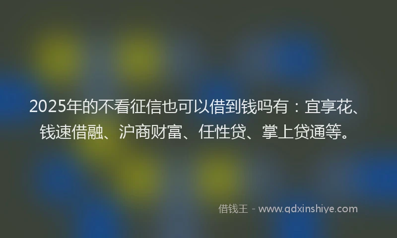 2025年的不看征信也可以借到钱吗有：宜享花、钱速借融、沪商财富、任性贷、掌上贷通等。