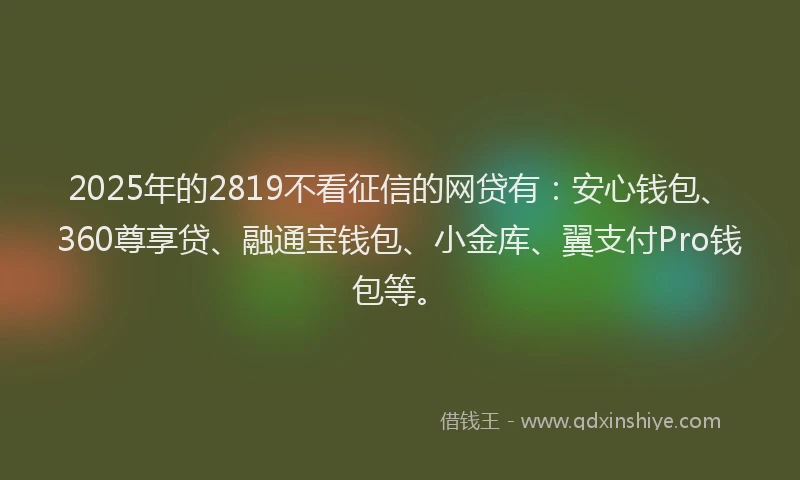 2025年的2819不看征信的网贷有：安心钱包、360尊享贷、融通宝钱包、小金库、翼支付Pro钱包等。