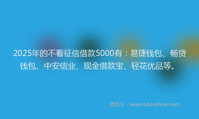 2025年的不看征信借款5000有：易捷钱包、畅贷钱包、中安信业、现金借款宝、轻花优品等。