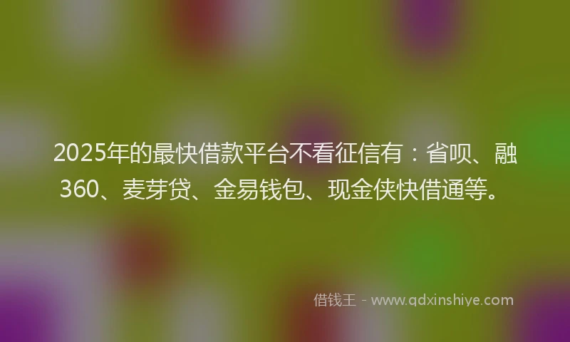 2025年的最快借款平台不看征信有：省呗、融360、麦芽贷、金易钱包、现金侠快借通等。