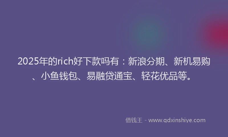 2025年的rich好下款吗有：新浪分期、新机易购、小鱼钱包、易融贷通宝、轻花优品等。