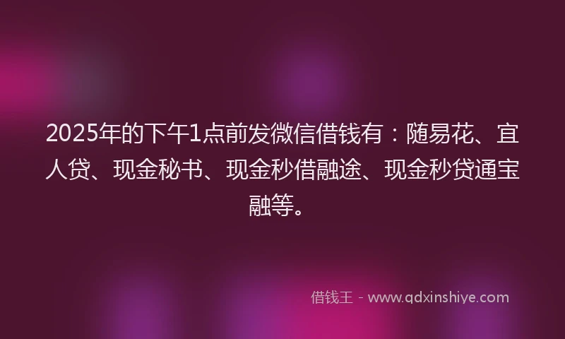 2025年的下午1点前发微信借钱有：随易花、宜人贷、现金秘书、现金秒借融途、现金秒贷通宝融等。