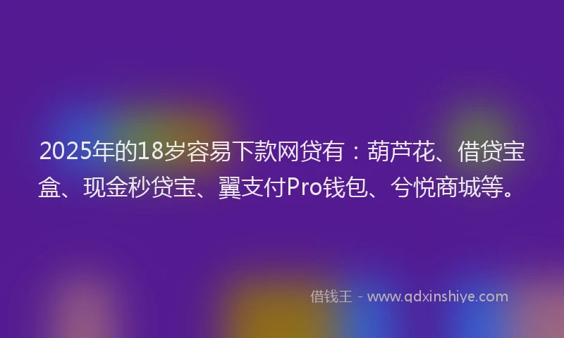 2025年的18岁容易下款网贷有：葫芦花、借贷宝盒、现金秒贷宝、翼支付Pro钱包、兮悦商城等。