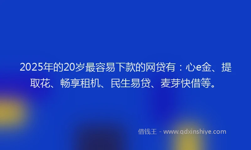 2025年的20岁最容易下款的网贷有：心e金、提取花、畅享租机、民生易贷、麦芽快借等。