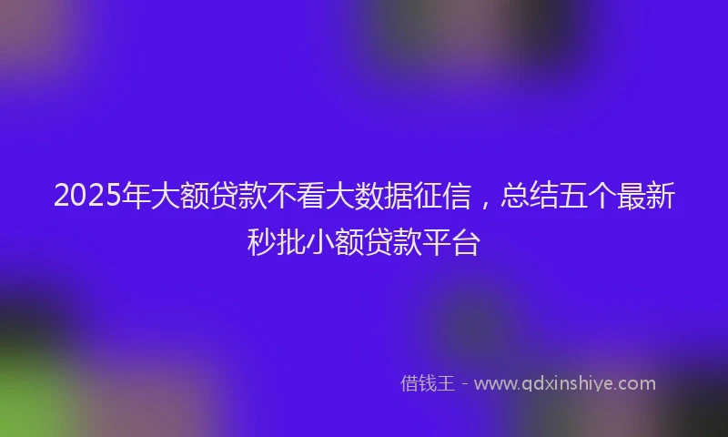 2025年大额贷款不看大数据征信，总结五个最新秒批小额贷款平台