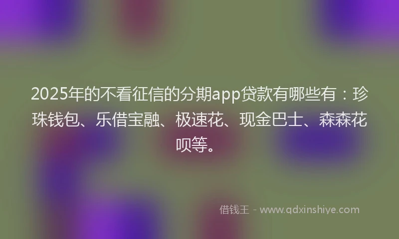2025年的不看征信的分期app贷款有哪些有：珍珠钱包、乐借宝融、极速花、现金巴士、森森花呗等。
