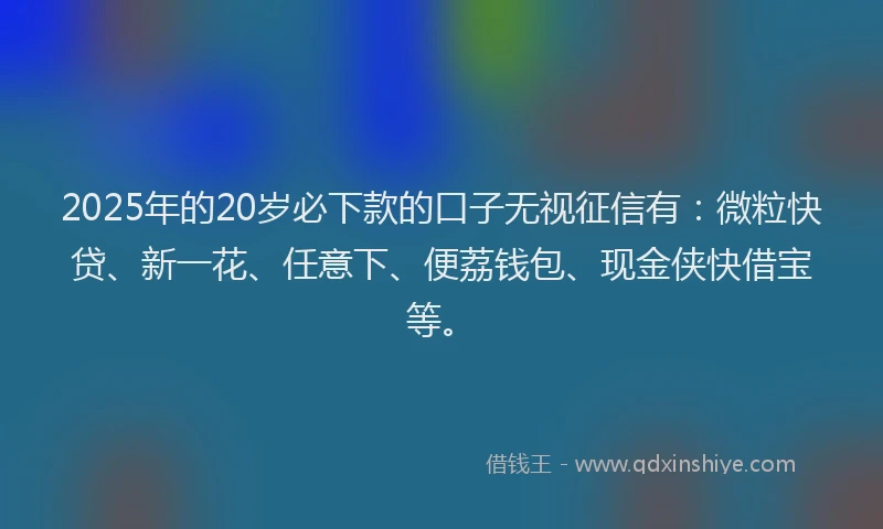 2025年的20岁必下款的口子无视征信有：微粒快贷、新一花、任意下、便荔钱包、现金侠快借宝等。