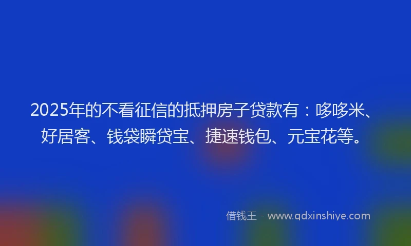 2025年的不看征信的抵押房子贷款有：哆哆米、好居客、钱袋瞬贷宝、捷速钱包、元宝花等。