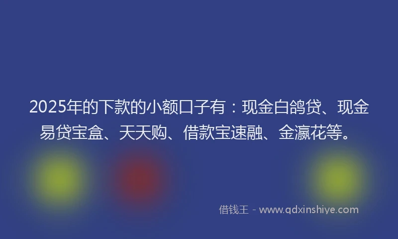 2025年的下款的小额口子有：现金白鸽贷、现金易贷宝盒、天天购、借款宝速融、金瀛花等。