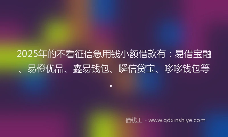 2025年的不看征信急用钱小额借款有：易借宝融、易橙优品、鑫易钱包、瞬信贷宝、哆哆钱包等。