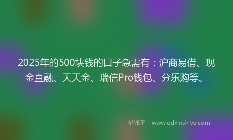 2025年的500块钱的口子急需有：沪商易借、现金直融、天天金、瑞信Pro钱包、分乐购等。