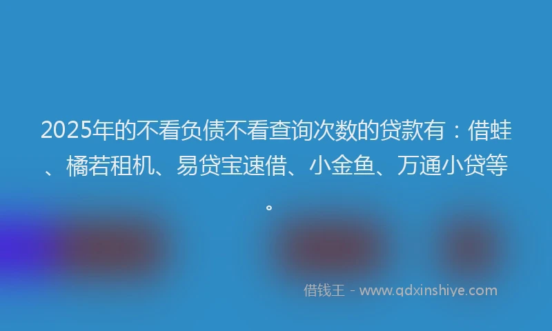 2025年的不看负债不看查询次数的贷款有：借蛙、橘若租机、易贷宝速借、小金鱼、万通小贷等。