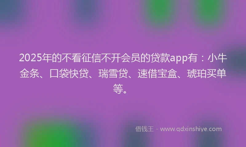 2025年的不看征信不开会员的贷款app有：小牛金条、口袋快贷、瑞雪贷、速借宝盒、琥珀买单等。